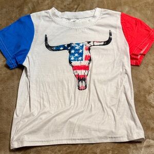 Patriotic Bull Kids Shirt - Red, Blue, and White